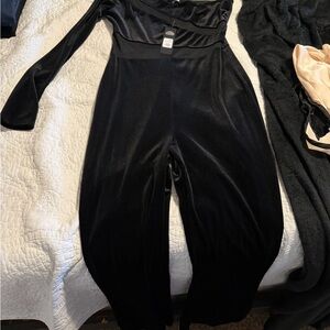 Fashion Nova Sleek Black Velvet Jumpsuit